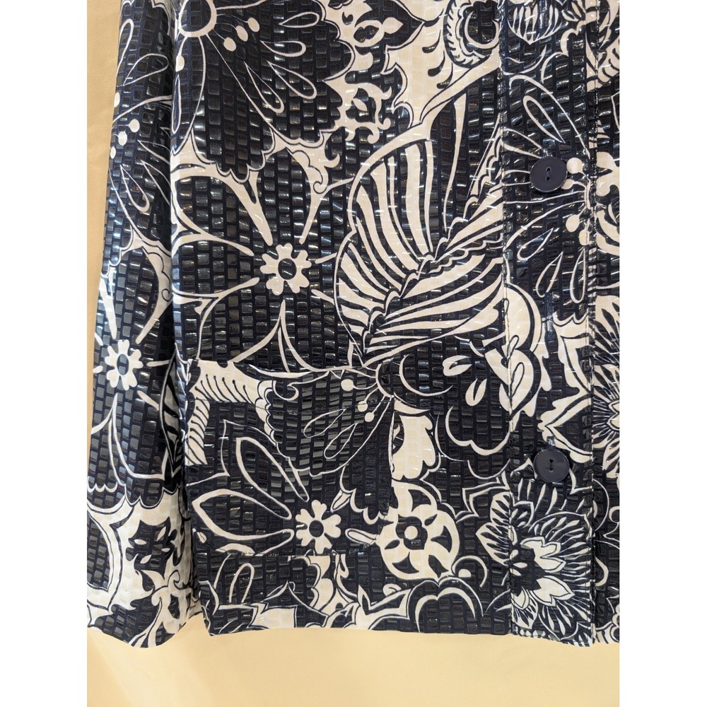 ALFRED DUNNER Petite 16P Button Front Blouse Navy White Floral Textured Top - Picture 2 of 5